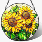 Sunflower Stained Glass Suncatcher, 8 Inch Sun Catchers Indoor Window, Stained Glass Window Hanging, Windows Dedor and Christmas, Mother's Day, Birthday, Gifts for Women Mom, Idea Gift, Gift Exchange