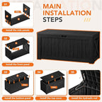 130 Gallon Deck Box Outdoor Indoor Waterproof Storage Box for Patio Furniture, Pool Accessories, Garden Tools, and Cushion Storage, Black