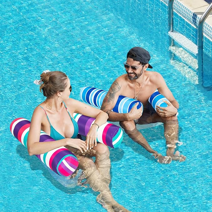 FindUWill 2 Pack Fabric Water Swimming Pool Floats Hammock, XL, Inflatable Multi-Purpose Water Hammocks Floaties (Saddle, Lounge Chair, Hammock, Drifter), Pool Float Lounger for Adults Vacation