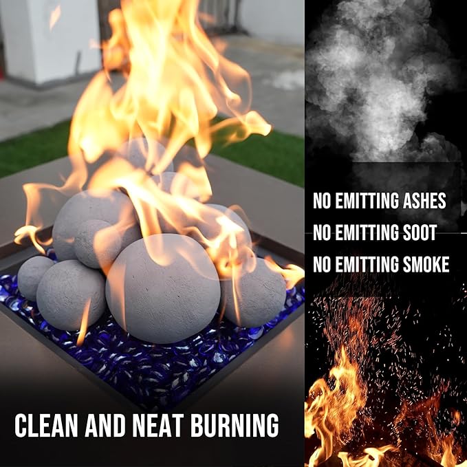 Skyflame 12PCS Fireplace Ceramic Balls, Mixed of 4 Sizes Fire Pit Balls Set for Indoor and Outdoor Fire Tables or Fireplaces Accessory,Gray