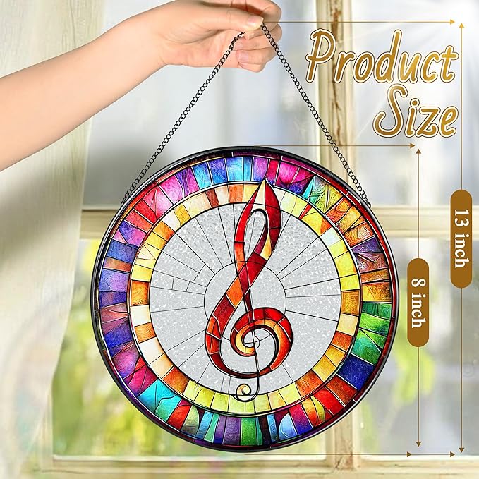 8'' Musical Suncatcher Ornament, Stained Glass Window Hanging, Suncatchers for Windows Hanging Ornaments | Music Teacher Gift, Music Lover Gift, Piano Teacher Gifts, Musician Gifts