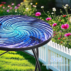 MUMTOP Outdoor End Tables for Patio, Deep Sea Round Side Table, Glass Accent Table for Outside, Garden, Balcony, Porch, Indoor Home Decor
