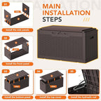 110 Gallon Deck Box Outdoor Indoor Waterproof Storage Box for Patio Furniture, Pool Accessories, Garden Tools, and Cushion Storage, Brown