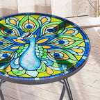 MUMTOP Outdoor Side Table - Small Mosaic Patio Tables, 14” Round Accent End Coffee Glass Plant Stand for Garden Living Room(Peacock)