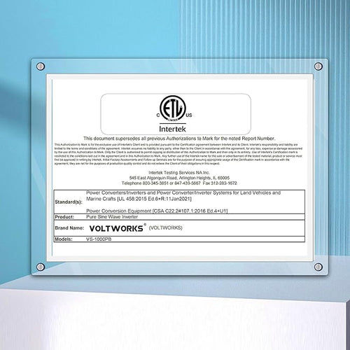 1000 Watt Pure Sine Wave Power Inverter ETL UL458 12V DC to 110V 120V AC 1000W for Home RV Truck Off-Grid Solar Compatible with Lithium Battery with LCD Display [3 Years Warranty] by VOLTWORKS