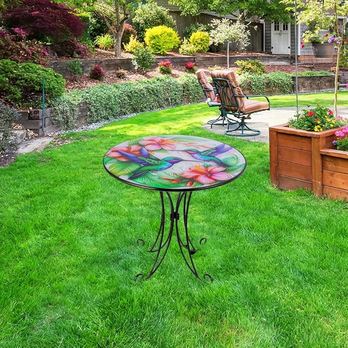 18 Inch Outdoor Side Table, Hummingbird Metal Accent Table, Indoor Small Round End Tables, Plant Stand Tables for Outside Yard Balcony Garden Bedside