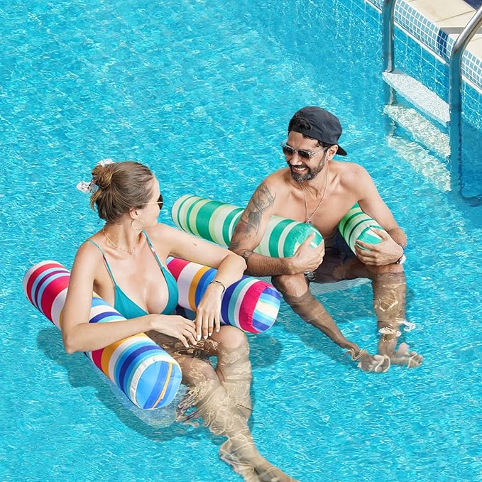 FindUWill 2 Pack Fabric Water Swimming Pool Floats Hammock, XL, Inflatable Multi-Purpose Water Hammocks Floaties (Saddle, Lounge Chair, Hammock, Drifter), Pool Float Lounger for Adults Vacation