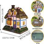 Prospect Thatched Cottage, Solar Statue Lights Mushroom Fairy House, Garden House Statues, Outdoor Memorial Ornaments Waterproof Decoration for Outside Patio Yard Lawn Decor