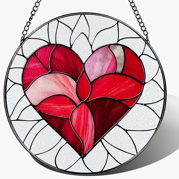 8'' Valentine Heart Suncatcher Ornament, Stained Glass Window Hanging, Suncatchers for Windows Hanging Ornaments, Valentine's Romantic Decor | Valentine's Day Gift, Gifts for Girlfriend, Wife