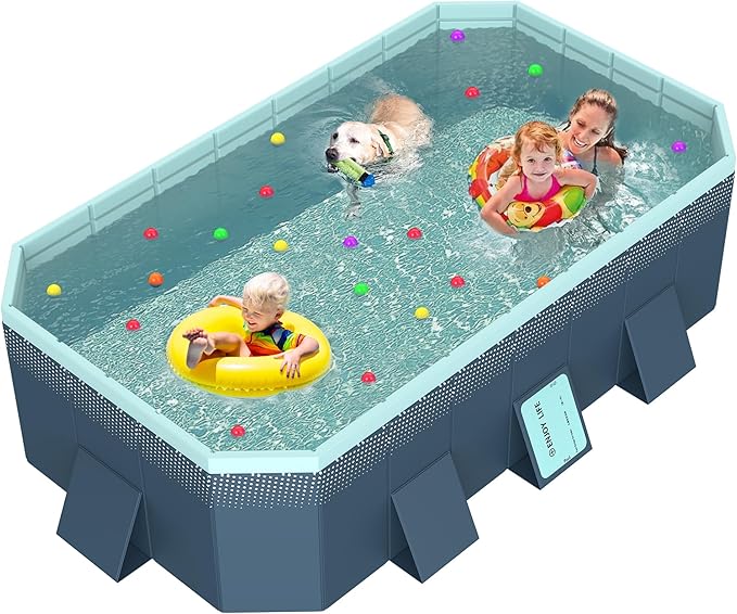Foldable Pool, Non-Inflatable Swimming Pool for Kids, Adults and Pets, Hard Plastic Shell, Portable Above Ground for Outdoor, Garden, Kid Pool for Backyard (113'' x 66'' x 20'')