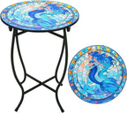 Patio Side Table, 14 Inch Weather Resistant Metal Side Table, Side Table for Patio Yard Porch Balcony Garden Bedside Plant Stand Indoor Outdoor, Small Round Outdoor End Table