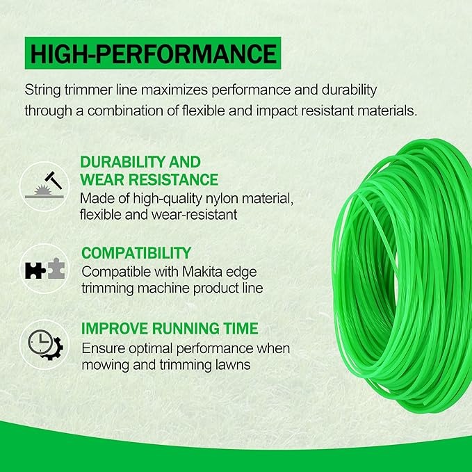 080 Twisted Trimmer Line T-03866 for Makita Gas and Electric Grass Trimmer and Brushcutters,0.080In Weed Wacker String Compatible with Most Cordless Trimmers Standard Models -- Green 175Ft 1/2 lbs