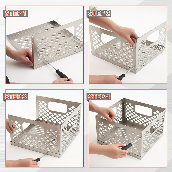 Pasimy 12 x 12 x 7.5'' Charcoal Fire Basket for Offset Smoker, Grill Accessories Stainless Steel Fire Basket for Smoker BBQ Grill Accessories