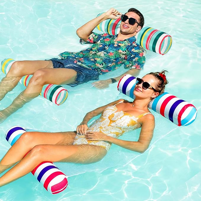 FindUWill 2 Pack Fabric Water Swimming Pool Floats Hammock, XL, Inflatable Multi-Purpose Water Hammocks Floaties (Saddle, Lounge Chair, Hammock, Drifter), Pool Float Lounger for Adults Vacation