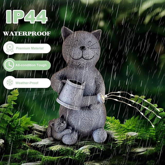 Solar Cat Outdoor Statue and Figurine Lights, Loving Cat for Patio, Balcony, Yard, Lawn-Unique Housewarming Gift for Mom Grandma