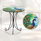18 Inch Outdoor Side Table, Peacock Metal Accent Table, Indoor Small Round End Tables, Plant Stand Tables for Outside Yard Balcony Garden Bedside