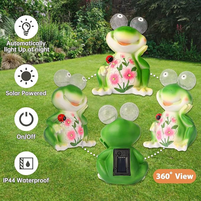 ASTRAEUS Solar Frog Statue Garden Light Figurine Outdoor Decor with 5 LED Lights Lawn Decor Statue Unique Christmas Birthdays Housewarming Gift for Patio, Balcony, Yard