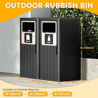 2pcs Outdoor Trash Can Waterproof Resin Garbage Can with Garbage Labels Outdoor Trash Bin for Patio, Garden,Kitchen, Black