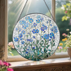 8 Inch Stained Glass Window Hanging, Forget Me Not Flower Stained Glass Suncatcher, Window Decor, Plant Lover Gift for Women, Forget Me Not Gifts for Couples, Best Friend, Family, Colleague, Classmate
