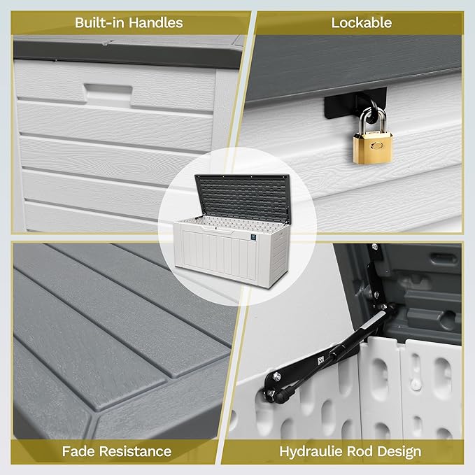 230 Gallon Large Outdoor Storage Box, Durable Deck Boxes Outdoor Waterproof, Resin Waterproof Deck Box for Patio Furniture Outdoor Cushions Garden Tools and Pool Storage (White, 150Gallon)