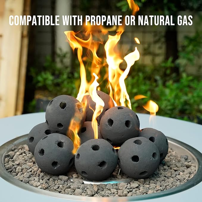 Skyflame Hollow Ceramic Balls, Set of 12 Round Fire Stones Set for Indoor and Outdoor Fire Pits or Fireplaces Accessory, 4 Inch, Black