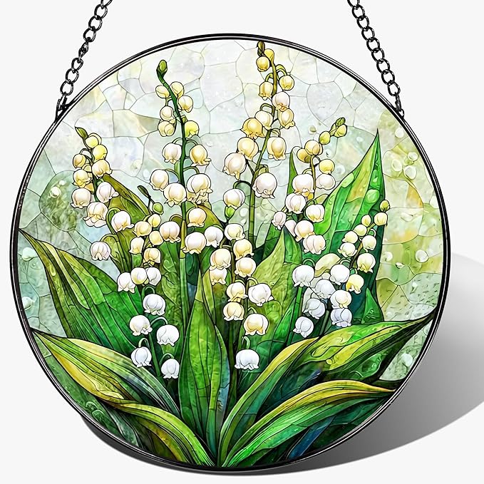 8'' Lily of the Valley Sun Catcher Ornament, Stained Glass Window Hanging, Suncatchers for Windows Hanging Ornaments, Window Decor | Flower Lover Gift, Mother's Day, Christmas, Birthday Gifts