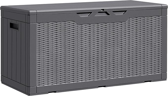 105 Gallon Deck Box Outdoor Indoor Waterproof Storage Box for Patio Furniture, Pool Accessories, Garden Tools, and Cushion Storage, Gray