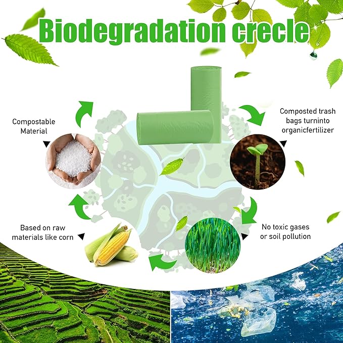 Compost Bags, 8 Gallons, 30Liter, Extra Thick 0.87 Mils, Biodegradable Food scrap waste bags with US BPI ASTM D6400 and Europe OK Compost Home Certified