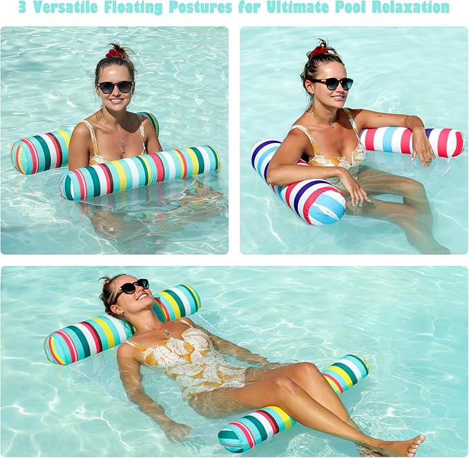 FindUWill 2 Pack Fabric Water Swimming Pool Floats Hammock, XL, Inflatable Multi-Purpose Water Hammocks Floaties (Saddle, Lounge Chair, Hammock, Drifter), Pool Float Lounger for Adults Vacation