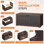 130 Gallon Deck Box Outdoor Indoor Waterproof Storage Box for Patio Furniture, Pool Accessories, Garden Tools, and Cushion Storage, Brown