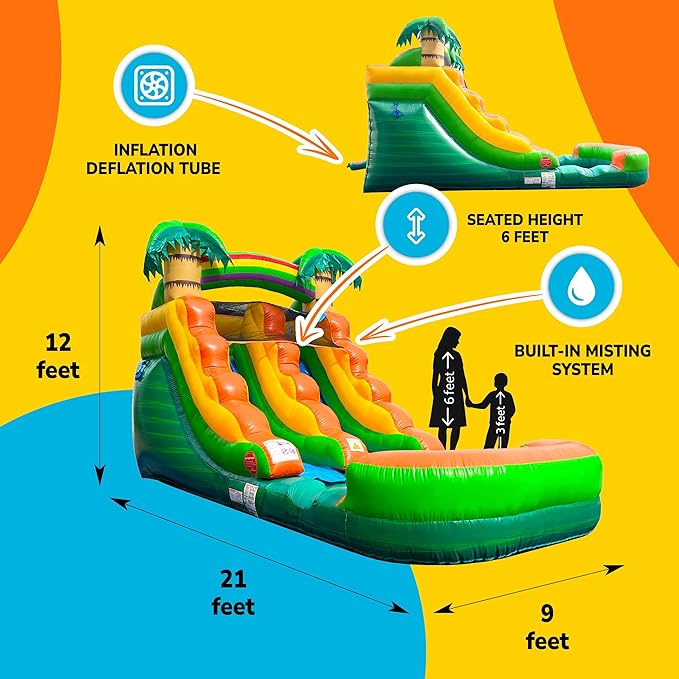 Pogo Bounce House Inflatable Water Slide for Kids & Toddlers with Inflatable Pool, Backyard, Park Commercial Use, Outdoor Water Play, Includes Blower Stakes, Splash Pool & Storage Bag, 21' x 9' - 12'