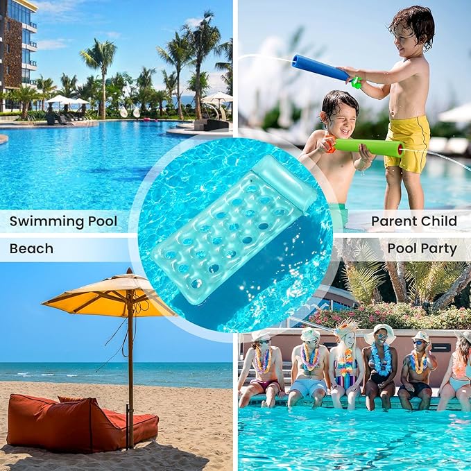 Inflatable Pool Floats Raft, One Inflatable Pool Float with Headrest for Adults - Cooling Pool Floats Lounger Floats Raft Floating Chair, Water Floaty for Swimming Pool Lake