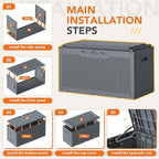 110 Gallon Deck Box Outdoor Indoor Waterproof Storage Box for Patio Furniture, Pool Accessories, Garden Tools, and Cushion Storage, Gray