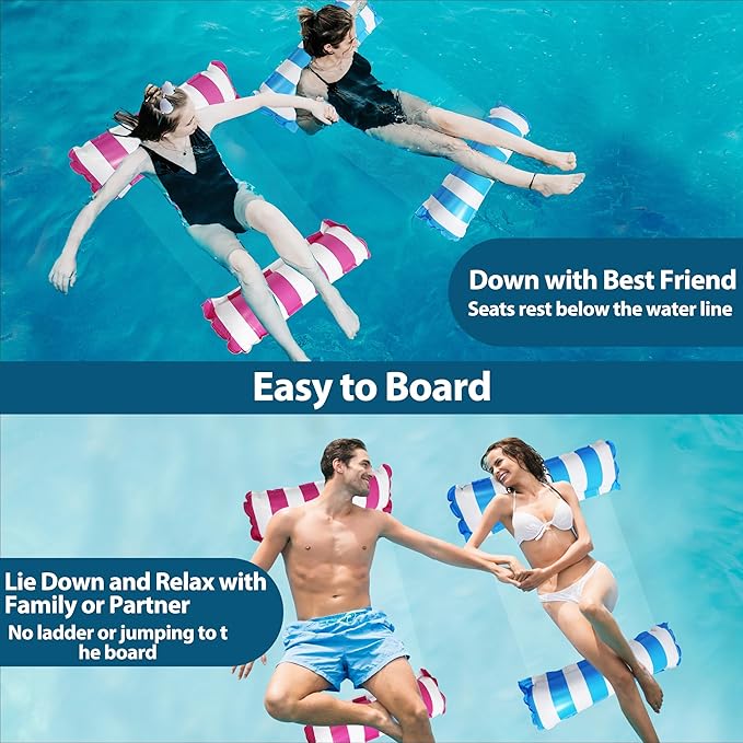 Pool Floats Adult 3 Pack Inflatable Pool Floats Hammock 4-in-1 Multi-Purpose for Adults, Swimming Beach Water Hammock Floaties Lounge, Saddle, Lounge Chair, Drifter for Vacation Relax
