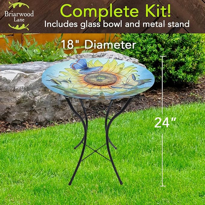 Briarwood Lane Sunflower Dance Glass Birdbath