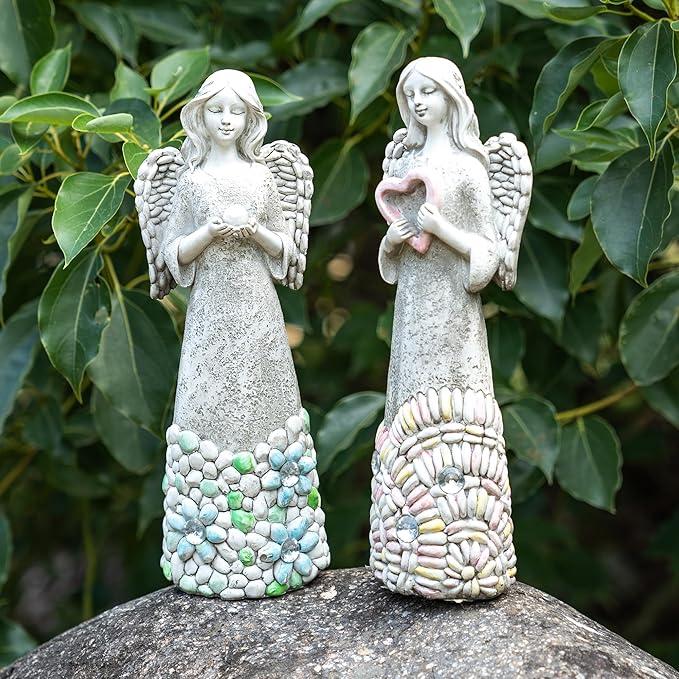 DUSVALLY Angel Statue for Home Decoration, Praying Commemorating Angel Statue Memorial Decor, 2 Pack of Healing Angel Gifts,10" H