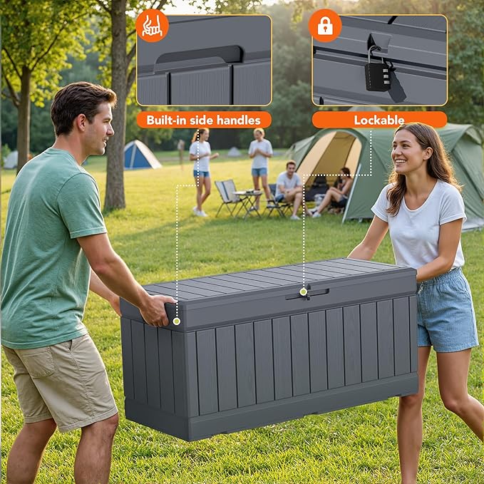 78 Gallon Deck Box Outdoor Indoor Waterproof Storage Box for Patio Furniture, Pool Accessories, Garden Tools, and Cushion Storage, Gray