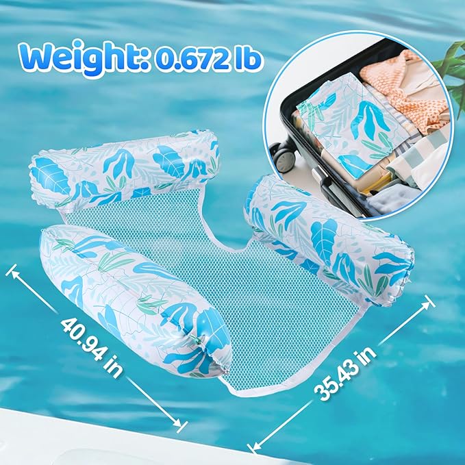 Inflatable Pool Floats for Adults, 2-Pack Multi-Purpose Pool Hammock Floating Chairs, Heavy Duty PVC Material, Water Floats for Swimming Pool, Beach, Summer Pool Toys Party Gifts