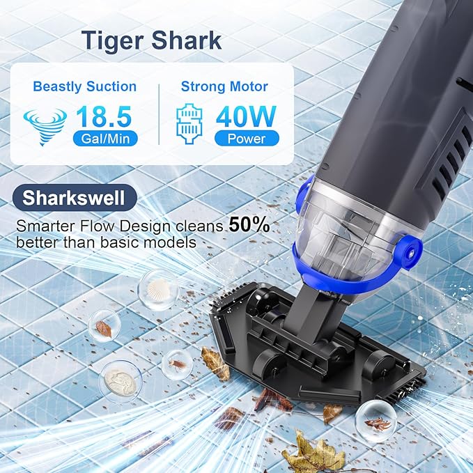 (2025 Upgraded) Cordless Pool Vacuum with Telescopic Pole, 60 Min Powerful Suction & Large Head, Rechargeable Handheld Cleaner for Above Ground Pools, Inground Pools, Hot Tubs, and Spa