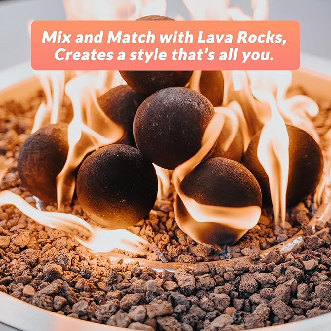 Skyflame Ceramic Balls, Set of 15 Round Fire Stones Set for Indoor and Outdoor Fire Pits or Fireplaces Accessory, 3 Inch, Black