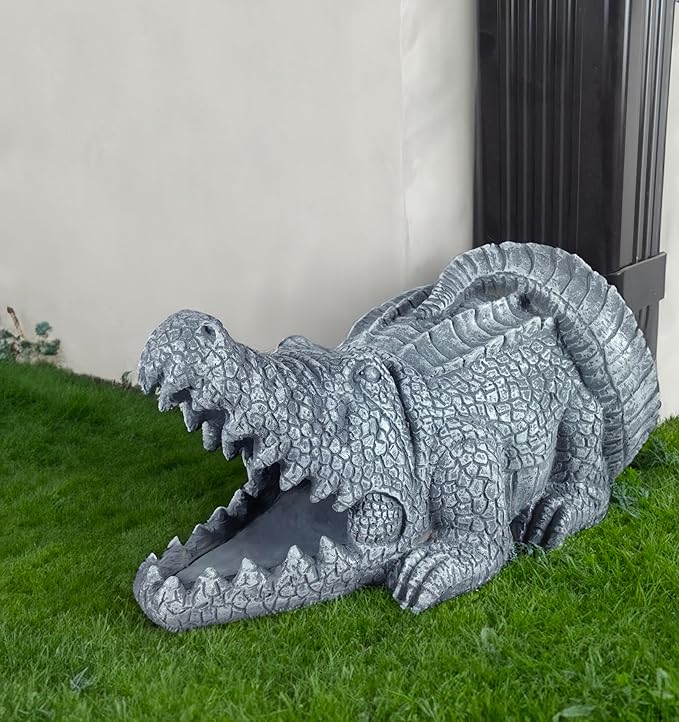 Crocodile Statues Garden Decoration, Resin Statue Outdoor Decor, Animal Downspout Diverter, Decorative Gutter Extension, 3"4" Downspout Extender Diverter Splash Block