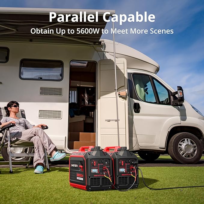 3800W Portable Inverter Generator with CO Sensor, Gas Powered, Digital Display, Super Quiet and Lightweight Generator for Camping, Home Emergency Use, Tailgating, RV Ready, EPA Compliant