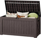 130 Gallon Deck Box Outdoor Indoor Waterproof Storage Box for Patio Furniture, Pool Accessories, Garden Tools, and Cushion Storage, Brown