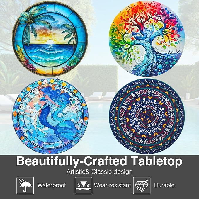 Patio Side Table, 14 Inch Weather Resistant Metal Side Table，Side Table for Patio Yard Porch Balcony Garden Bedside Plant Stand Indoor Outdoor ，Small Round Outdoor End Table