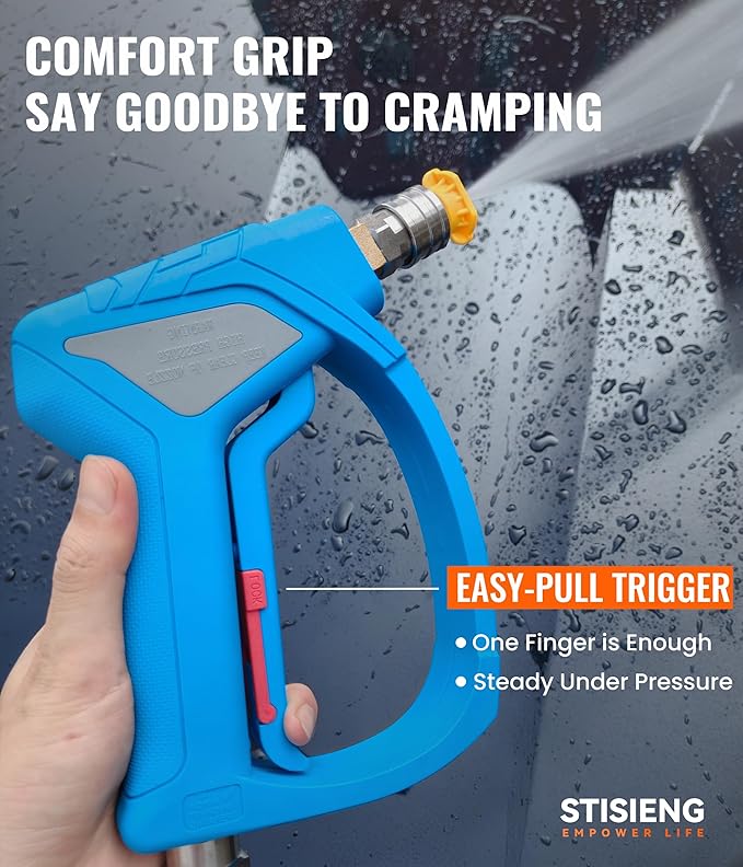 Short Pressure Washer Gun with 360° Swivel, High Pressure Stubby Power Washer Gun Kit with 5 Nozzle Tips, M22-14mm & 15mm Adapters, 3/8" QC for Car Wash Detailing & Cleaning (Blue)