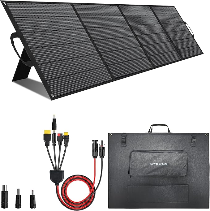 400W Portable Solar Panel for Power Station Generator,400 Watt Foldable Solar Panel Charger with MC4 Output,3-in-1 DC Connector,23.5% High Efficiency for Outdoor Camping RV Travel (400W)