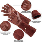 Acdyion Gardening Gloves for Women/Men Rose Pruning Thorn & Cut Proof Long Forearm Protection Gauntlet, Resistant Thick Cowhide Leather Work Garden Gloves