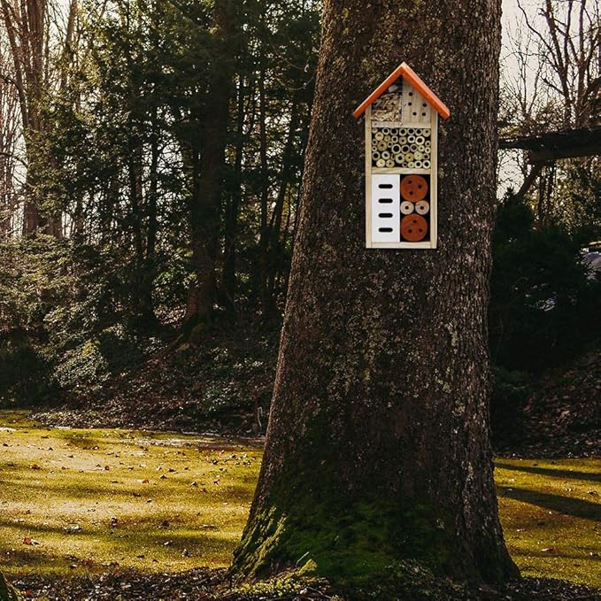 Lulu Home Wooden Insect House, Hanging Insect Hotel for Bee, Butterfly, Ladybirds, Beneficial Insect Habitat, Bug Hotel Garden, 10.4 X 3.4 X 5.4 Inch