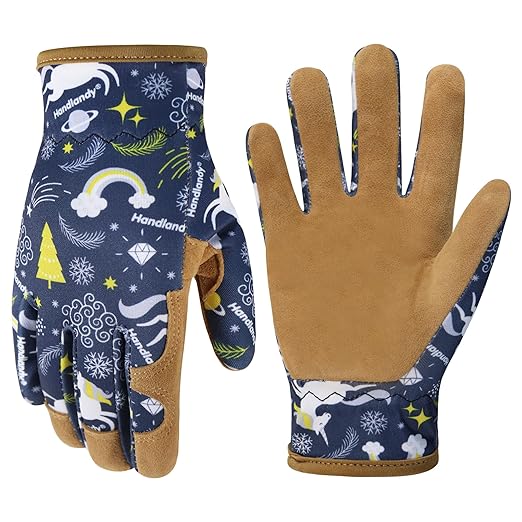 HANDLANDY Kids Genuine Leather Gardening Gloves for ages 3-11, Children Toddler Work Outdoor Playing Gloves for Boys Girls Gift (Small (for age 2-4), Blue)