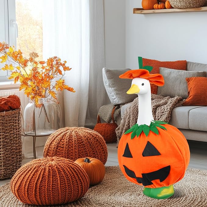 Halloween Pumpkin Porch Goose Outfits Fall Porch Goose Clothes – Fits 23” Porch Goose Statue, Outdoor Patio Yard & Lawn Decoration